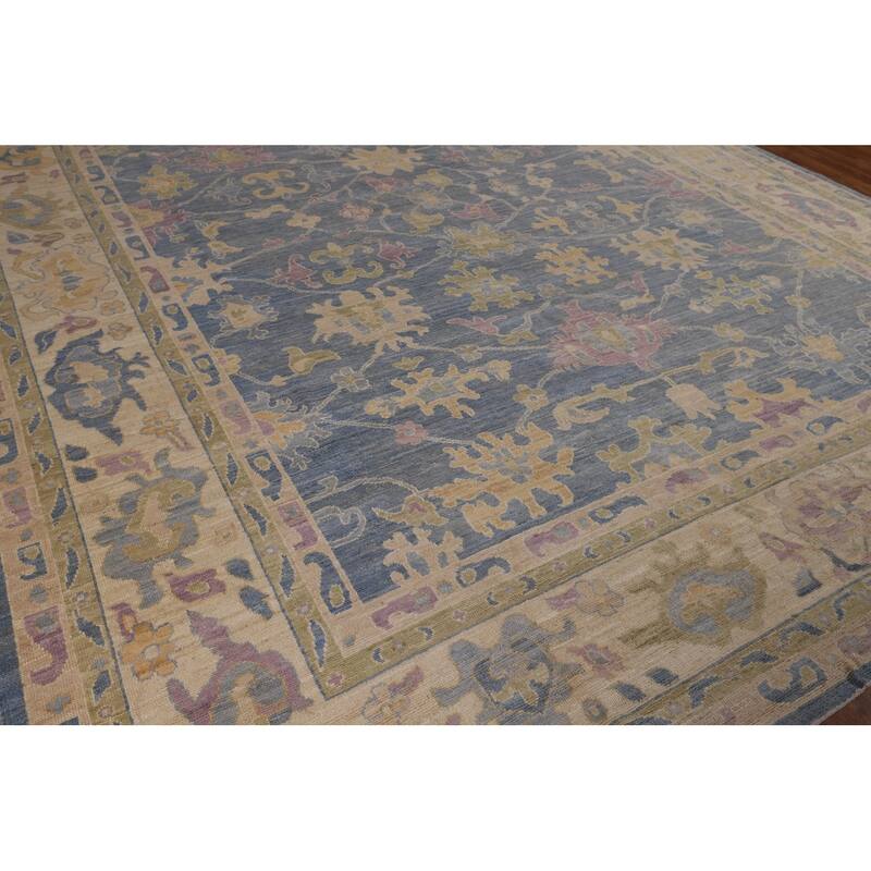 Vegetable Dye Blue Oushak Oriental Large Area Rug Handmade Wool Carpet - 10'5"x 13'8"