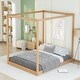 preview thumbnail 3 of 10, Queen Size Modern Floor Wood Canopy Bed Low Profile Platform Bed for Small Bedroom City Aprtment Dorm