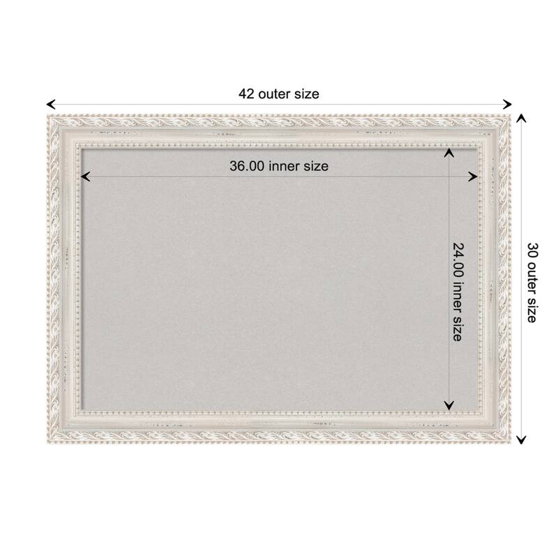 Opera Off White Wood Framed Grey Corkboard Bulletin Board - Board Size 36x24