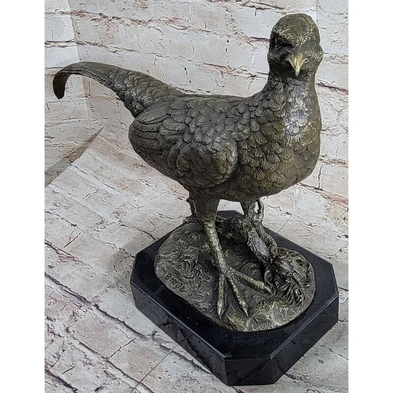 Pheasant Grouse Game Bird Hunter Bronze Marble Statue Sculpture Wildlife Trophy