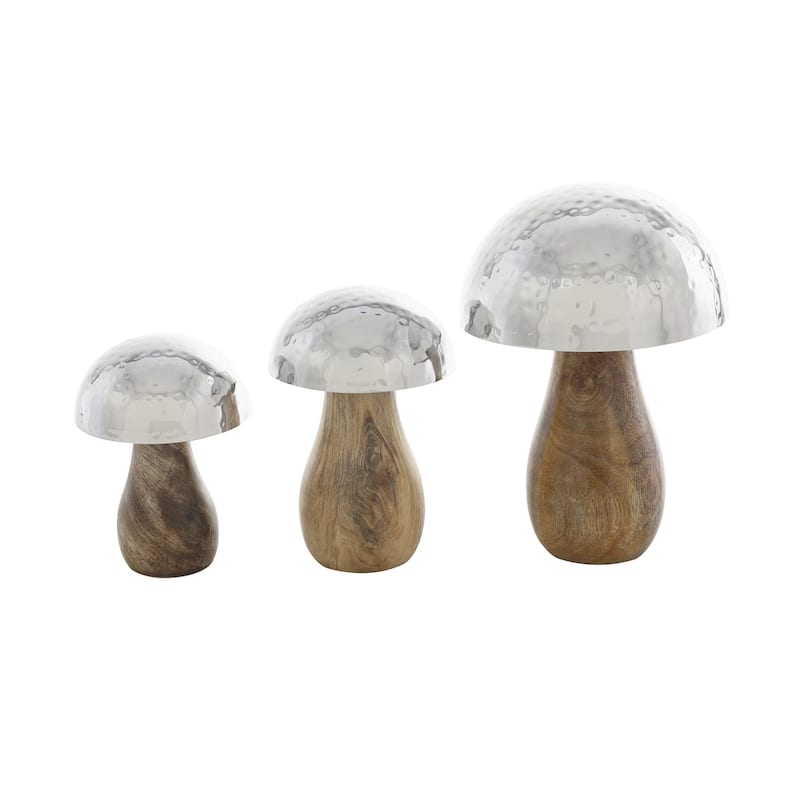 Stainless Steel Metal Mushroom Handmade Hammered Decorative Sculpture - Set of 3 Gold or Silver - Roche River Decor