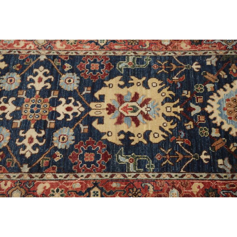Hand Knotted Oriental 100% Wool Carpet Traditional All-Over Navy Blue & Blues Ziegler Runner Rug - 11' 6'' X 2' 6''