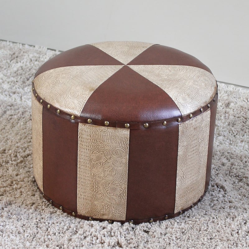 International Caravan Carmel Round Ottoman Stool - Brown/Off-White