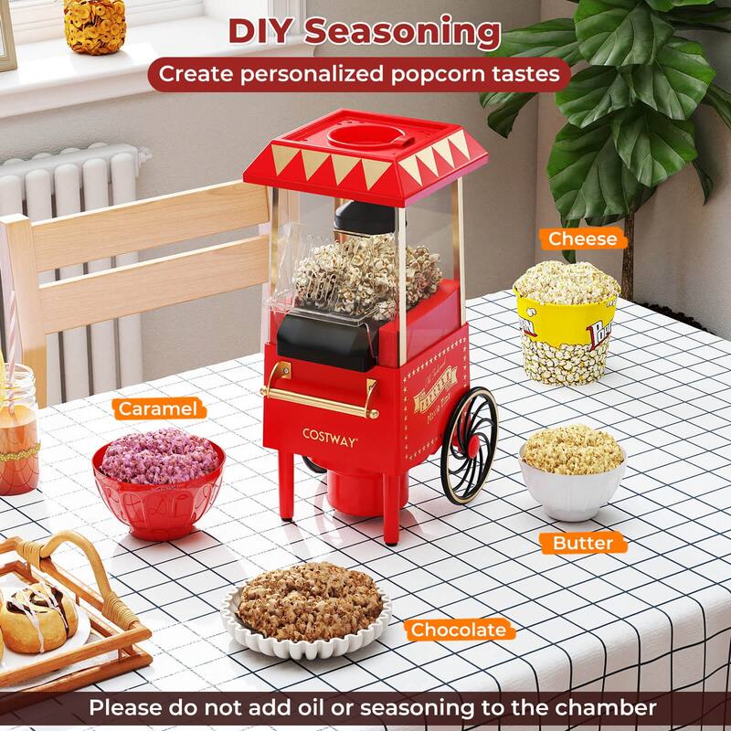 Costway Retro Hot Air Popcorn Maker 1200W, Oil-Free & Fat-Free, Makes - See Details
