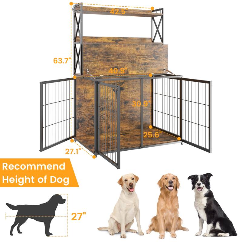 42.5 Inch Dog Crate Furniture with Shelves Storage