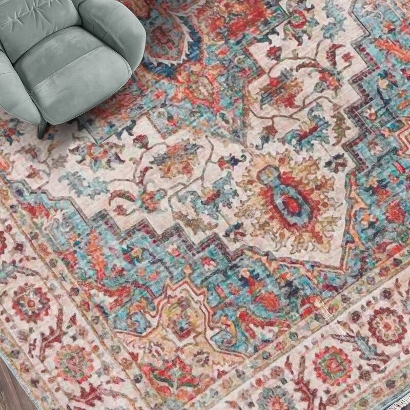 Polyester Barea Rug Example LoomBloom Aqua Vintage Boho Area Rug Traditional Polyester Flatweave ...
