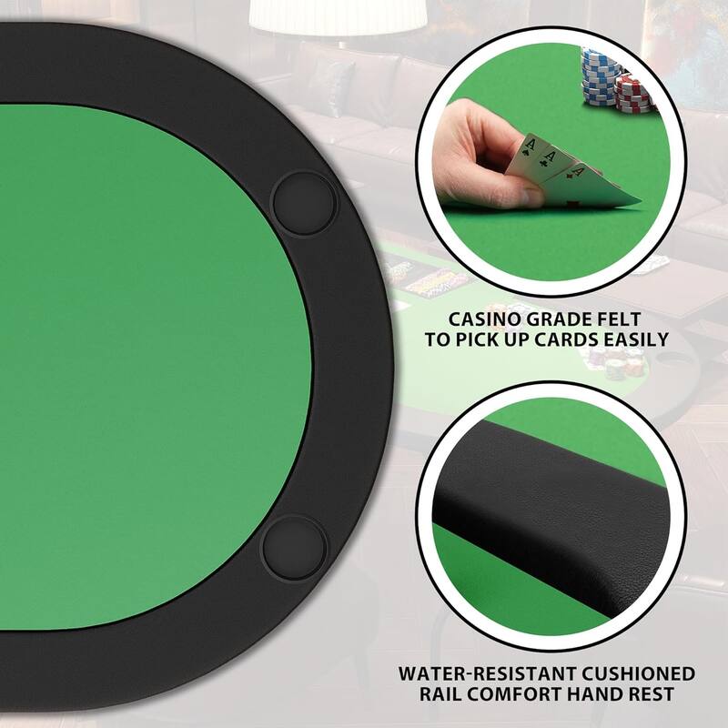 Oval Poker Table with Collapsible Legs, Casino Leisure Table for 10 Players, Blackjack Gaming Table with Water
