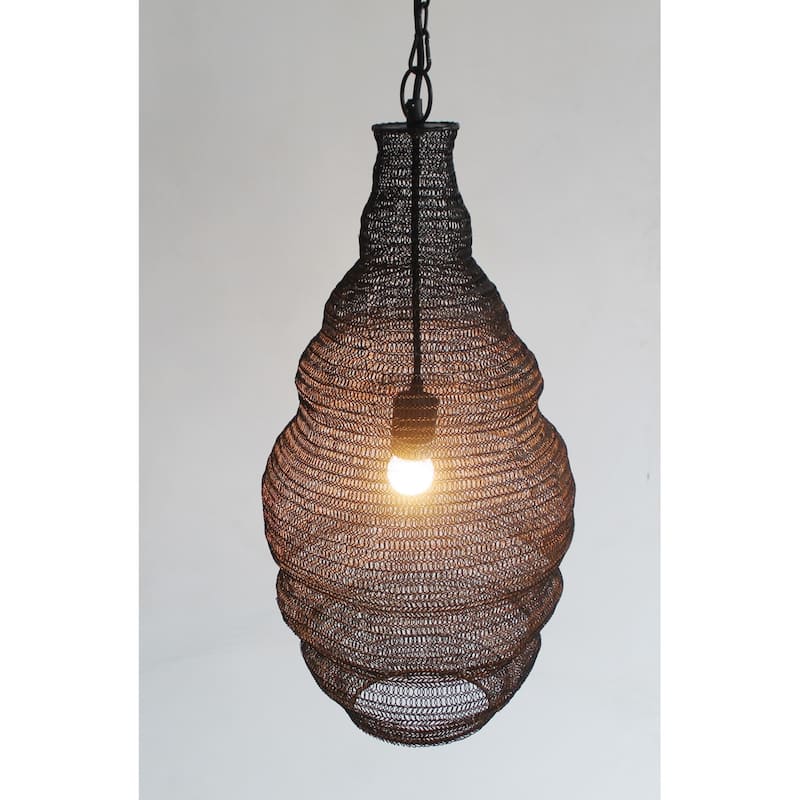 Transitional 1 Light Satin Black Chain Basket Pendant