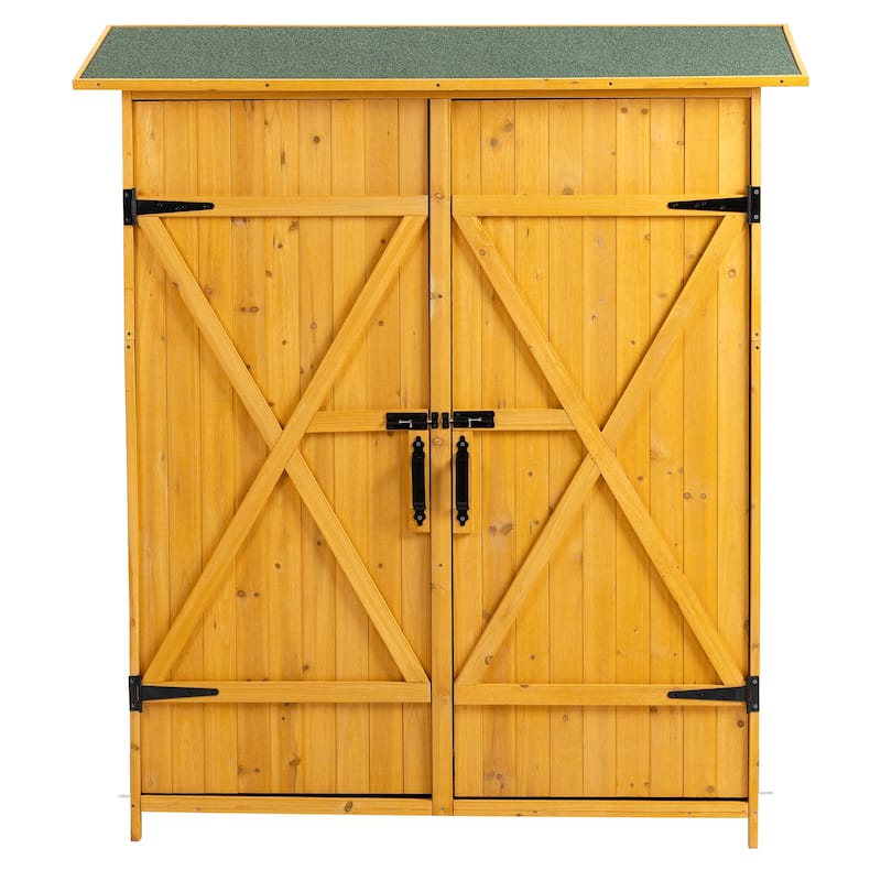 Outdoor Wooden Storage Shed with Lockable Door,Detachable Shelves and Pitch Roof,56"L x 19.5"W x 64"H - Natural
