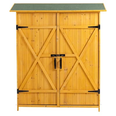 Outdoor Wooden Storage Shed with Lockable Door,Detachable Shelves and Pitch Roof,56"L x 19.5"W x 64"H