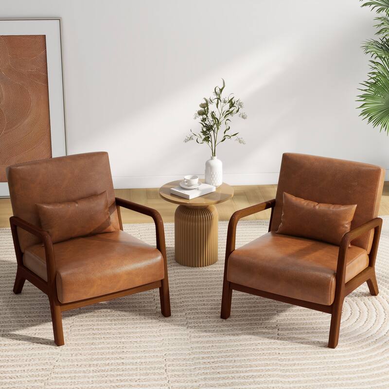 2 Set Mid Century ModernUpholstered Accent Chairs Armchair with Pillow
