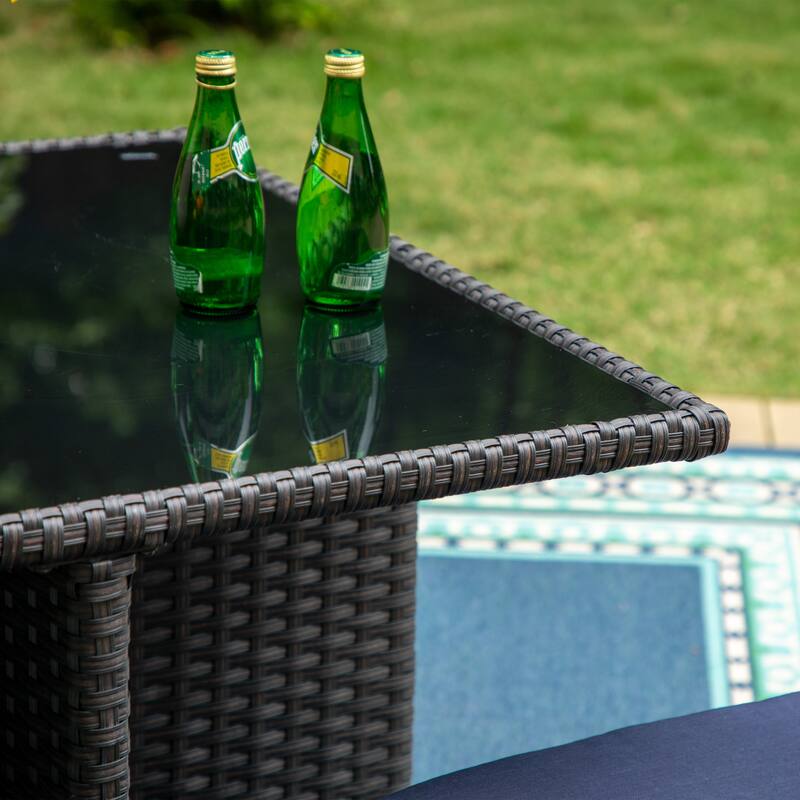 PHI VILLA Outdoor Dining Table and Ottoman Set with Cushions