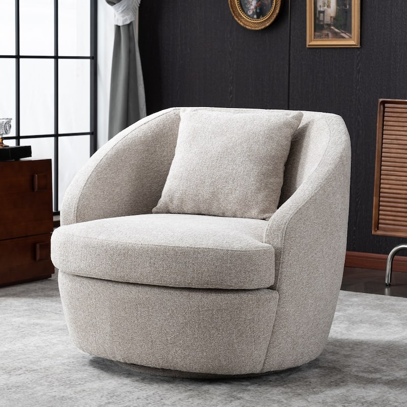 Round Barrel Accent Chair Modern Fabric Swivel Boucle Armchair