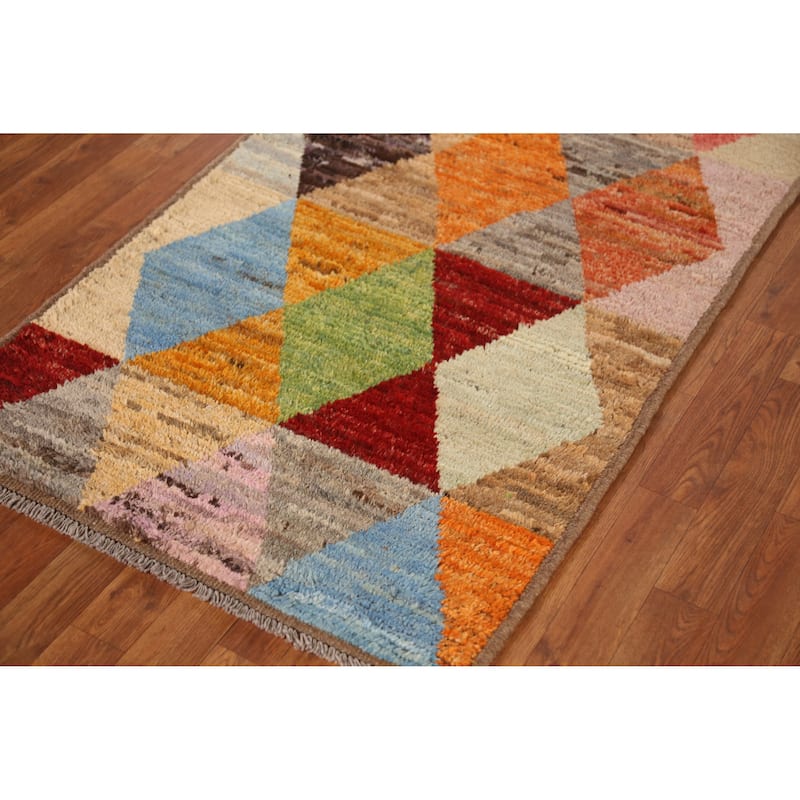 All-Over Trellis Moroccan Oriental Runner Rug Hand-Knotted Wool Carpet - 2'11" x 9'11"