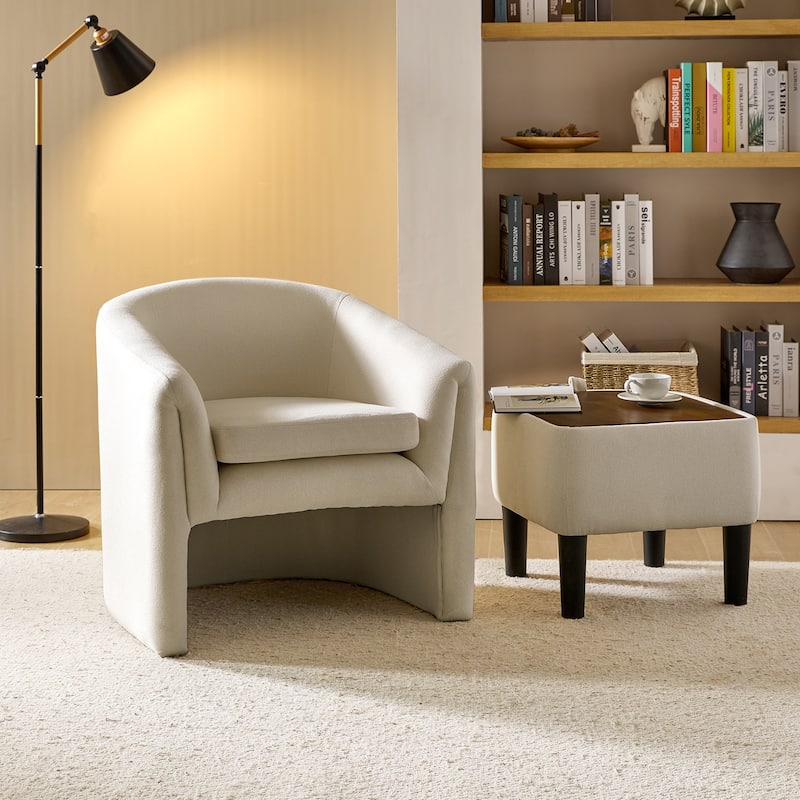Arturo Modern Upholstered Armchair with Storable Removable Leg Ottoman by HULALA HOME - White