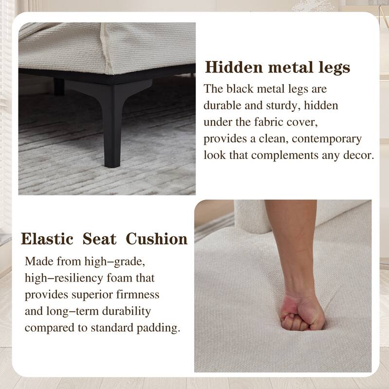 63.4"W Chenille Combination Sofa,Sofa Bed with Cushions & Metal Legs