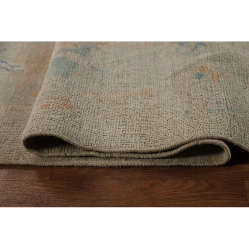 Beige Oushak Turkish Rug Hand-Knotted Transitional Wool Carpet - 9'2"x 11'3"