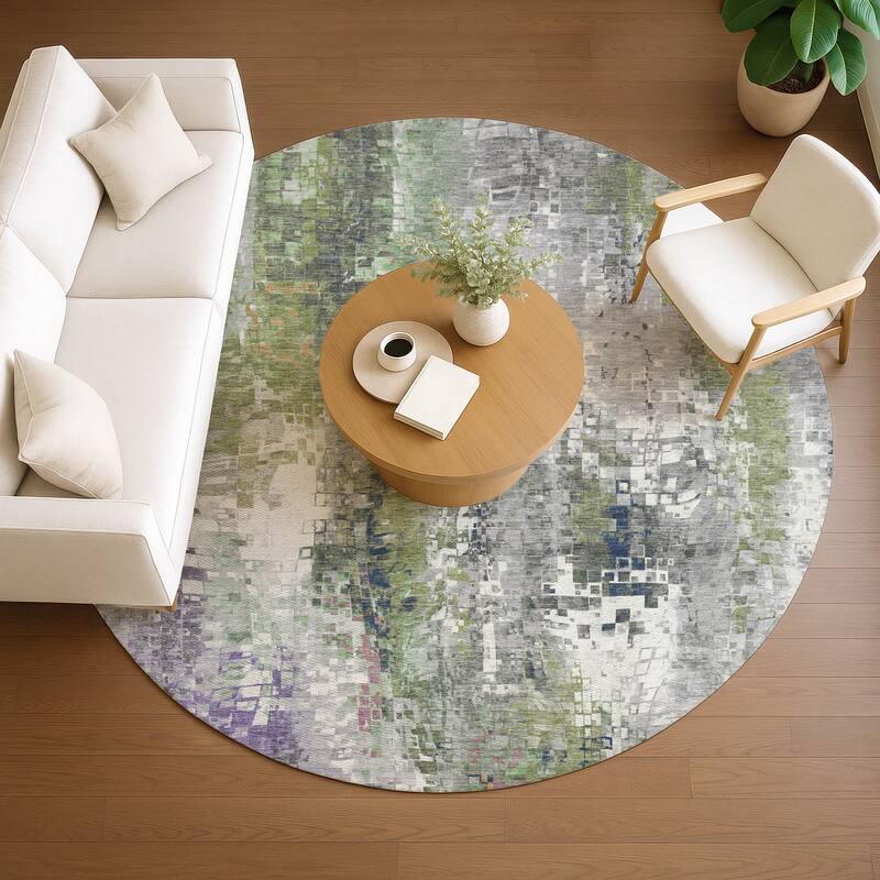 Machine Washable Indoor/ Outdoor Abstract Pixels Chantille Rug