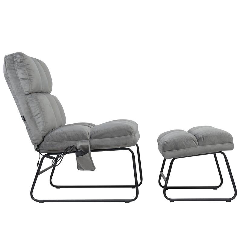 Massage Chair Velvet Accent Sofa Chair with Ottoman and Remote Control - 30.5" x 24" x 35" (L x W x H)