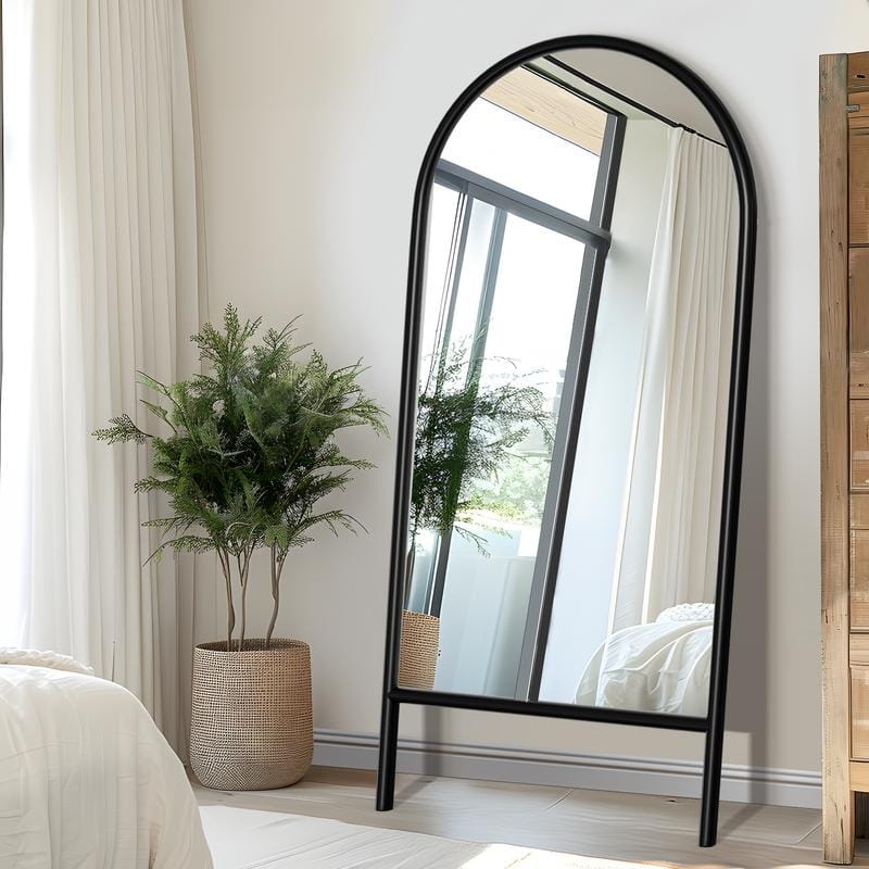 Ladder-Style Arched Solid Wood Framed Full Length Leaning Mirror