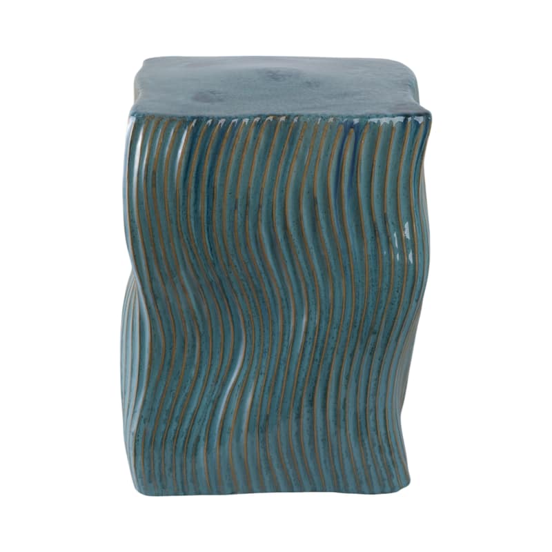 Ceramic Garden Stool Wavy Texture Modern for Home Decor - 19" Green