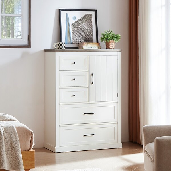 5 Drawer Dresser for Bedroom Tall Chest of Drawers Chest of Drawers Organizer Storage Wood Rustic Bedroom Dresser White