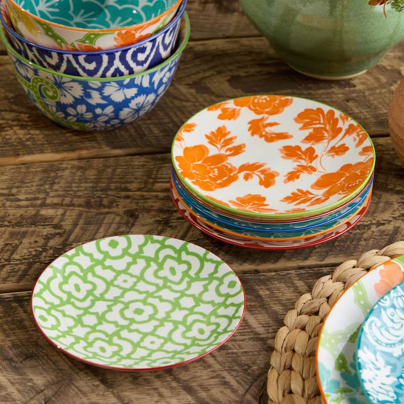 Certified International Pavillion 6" Canape/Luncheon Plates, Set of 6 Assorted Designs - 6.00"L x 6.00"W x 0.75"H