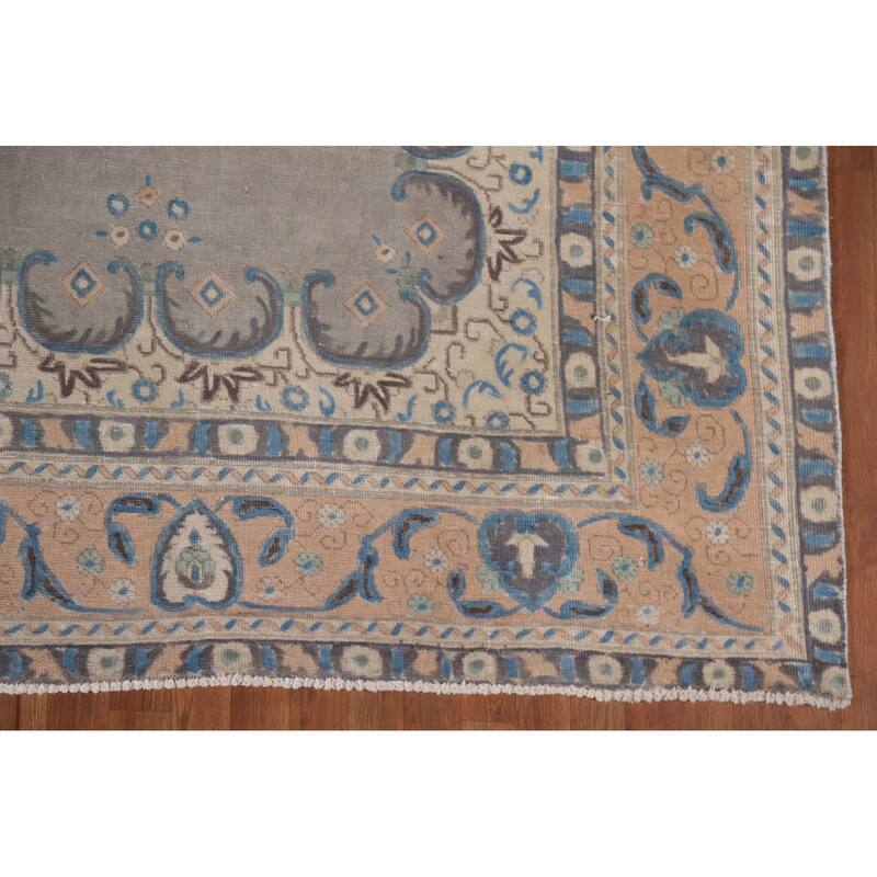 Hand Knotted Oriental 100% Wool Carpet Traditional Floral Greys & Charcoal Tabriz Area Rug - 12' 6'' X 9' 4''