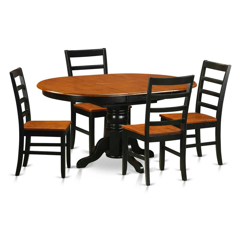 HomeStock 5-Piece Oval Black and Cherry Finish Solid Wood Top Dining table with 4 Chairs