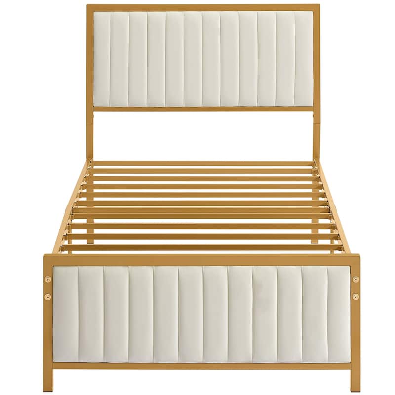 VECELO Upholstered Bed Frame with Tufted Headboard & Footboard Heavy Duty Steel Slats Platform No Box Spring Needed