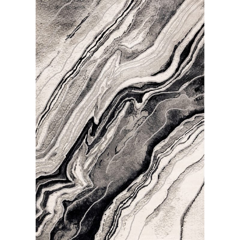 Legend Grey Black White Marble Patterned Area Rug, 5'3" x 7'7"