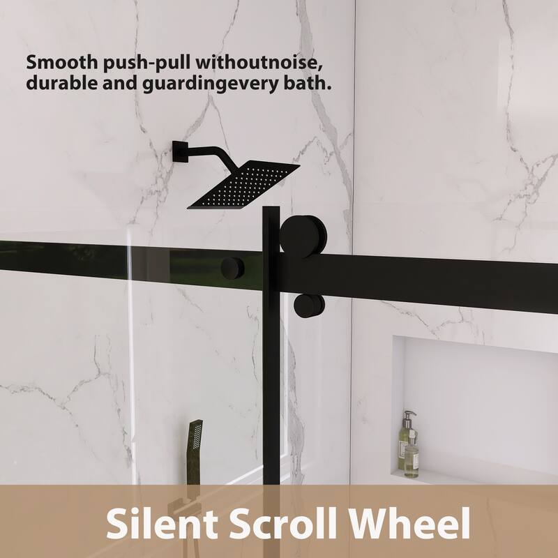 60'' x 72'' Single Sliding Frameless Shower Door in Matte Black - 60'' x 0.25'' x 72''