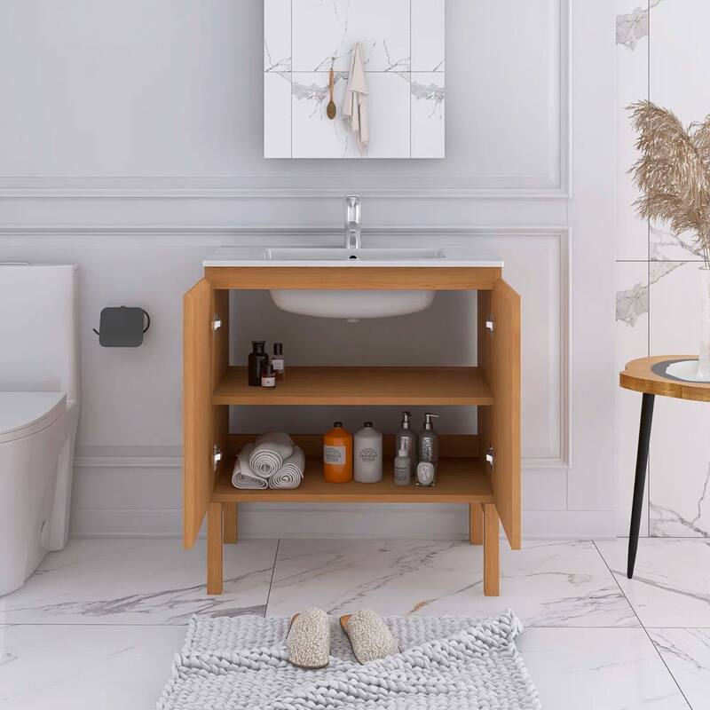 30" Freestanding Bathroom Vanity with White Ceramic Sink - 29.92'' x 18.31'' x 33.46''