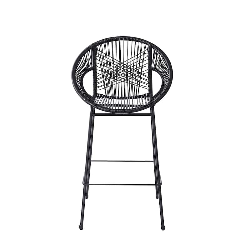 Ferrara Outdoor Patio Green Faux Wicker Barstool, Set of 2