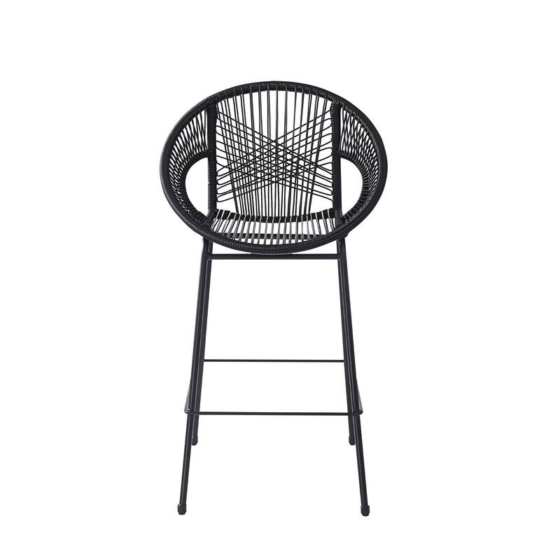 Roomfitters Ferrara Outdoor Faux Wicker Barstools with Metal Frame, Modern Patio Seating, Set of 2