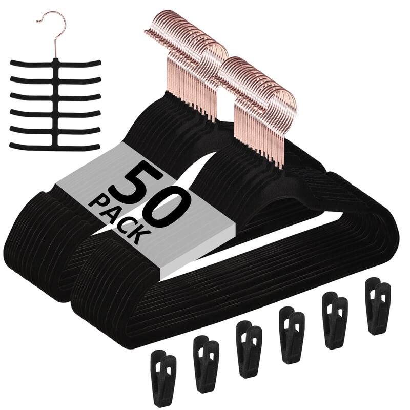VECELO Mackaylee Velvet Hangers, Non Slip Standard Clothes Hanger Set, Heavy Duty Ivory Hangers(30/50/60/100 Pack) - 50 pack - Black