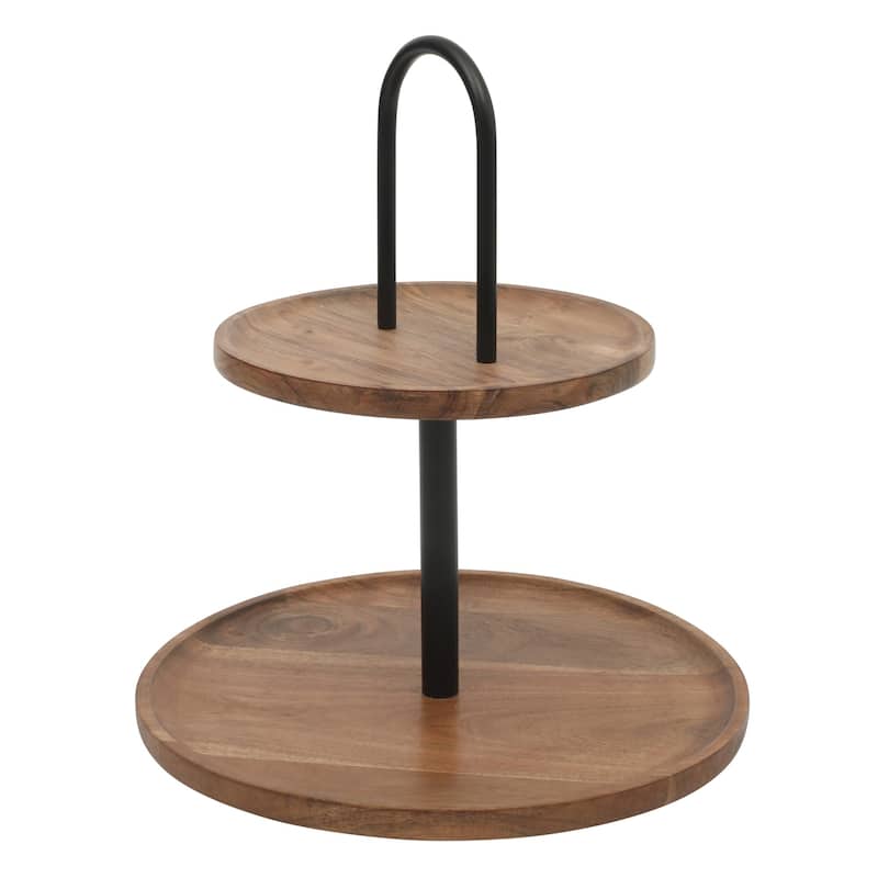 Gibson Home Gracious Dining 2-Tier Round Acacia Wood Serving Tray - 12" x 12" x 13.5"