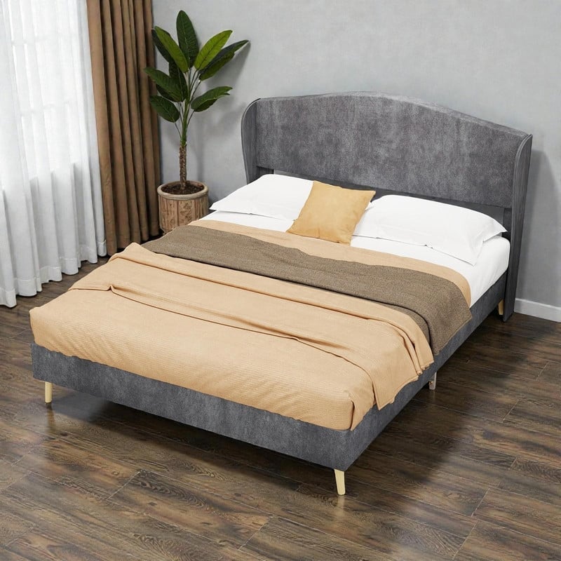 Upholstered Platform Bed with Tufted Headboard, Sturdy Noise-Free Design, Modern Bedroom Bed Frame