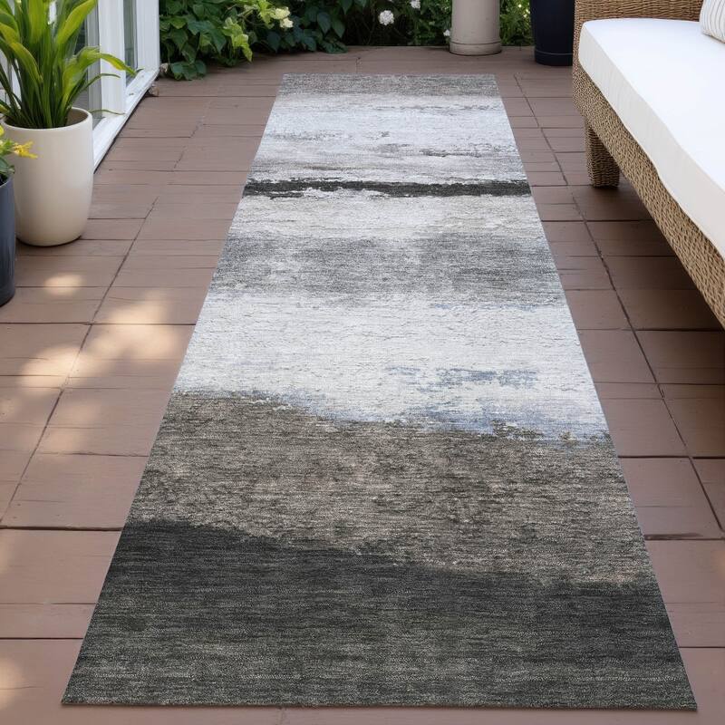 Machine Washable Indoor/Outdoor Watercolor Ombre Chantille Rug - Taupe - 2'3" x 7'6"