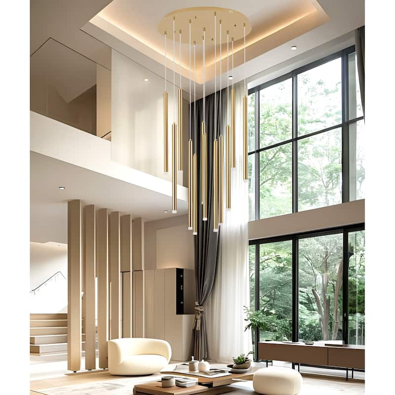 12-Light Stylish Tassel Tube LED Integrated Chandelier - N/A