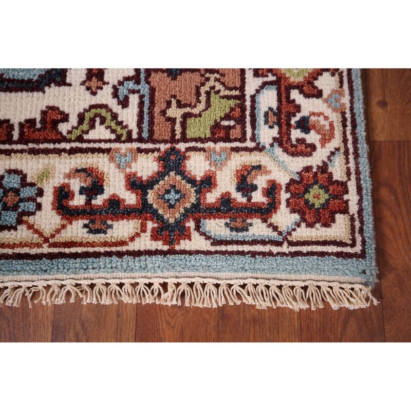 Light Blue Heriz Serapi Oriental Runner Rug Hand-Knotted Wool Carpet - 2'6"x 8'1"