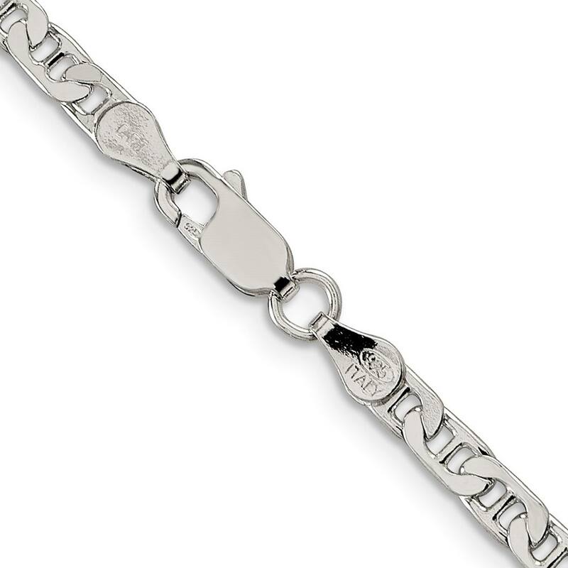 Curata 925 Sterling Silver 3.75mm Flat Mariner Anchor Chain Necklace for Men