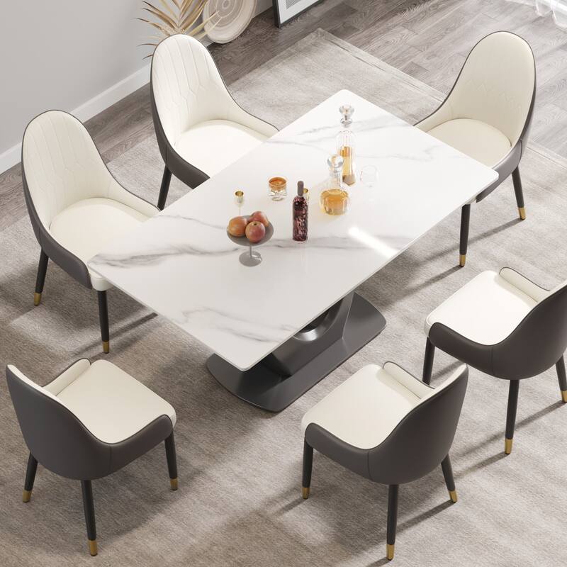 63 "modern artificial stone white panel V-shaped metal legs-can accommodate 6-8 people.