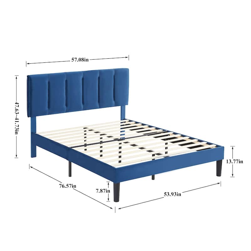 Javlergo Velvet Upholstered Platform Bed Frame with Adjustable Headboard