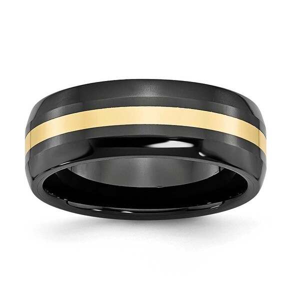 Chisel 14K Gold Inlaid Black Ceramic Ring (8.0 mm) - Sizes 8-13
