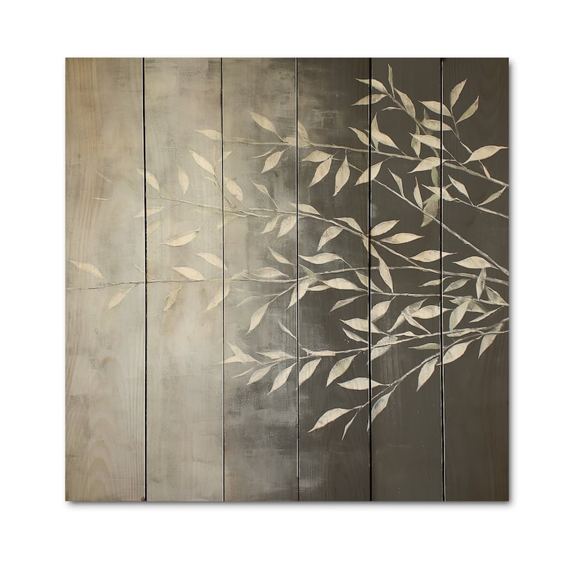Designart "Willow Leaves In White" Leaves Wood Wall Decor - Traditional White Wood Panel On Natural Pine Wood