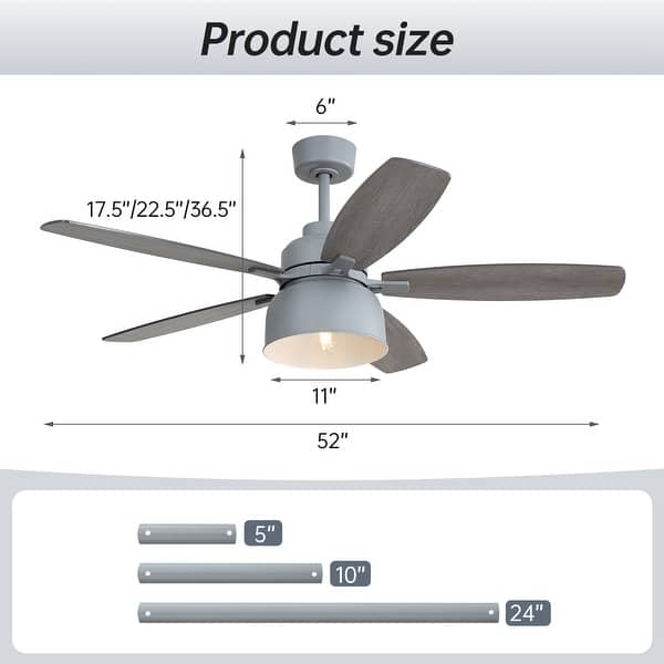 dimension image slide 2 of 5, 52/66-In Farmhouse Style Industrial Windmill Large Ceiling Fan with Light and Remote