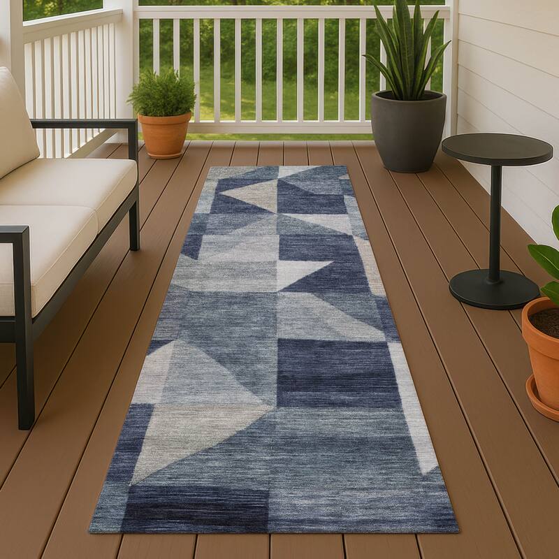 Machine Washable Indoor/ Outdoor Geo Rubi Chantille Rug - Blue - 2'3" x 7'6"