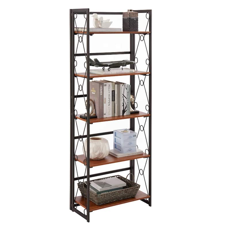 VECELO Contemporary 5-Shelf Display Bookcase, Industrial 62" Tall Bookshelf Storage Organizer