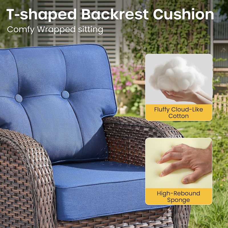 Gymojoy Wide T-Shaped High Back Swivel Glider Chairs Set with Side Table and 5-inch Cusion for Patio & Balcony